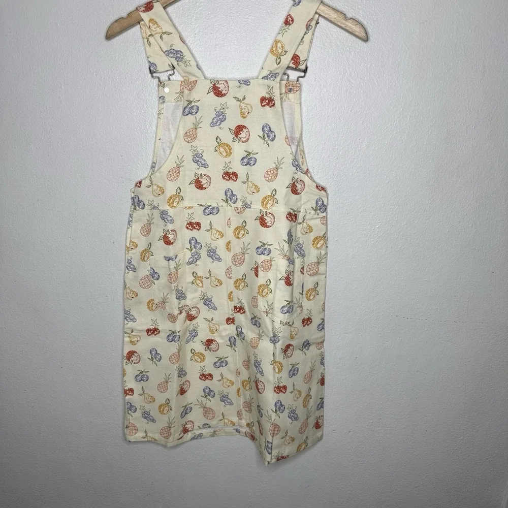 New SM Wardrobe Fruit Print Overall Dress Jumper Twee Pockets Women's Small